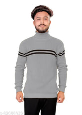 Striped cotton men's solid long-sleeve high-neck T-shirt, made in India