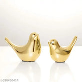 Ceramic mystical midnight sparrow sculptures (set of two), golden decorative birds for home decor