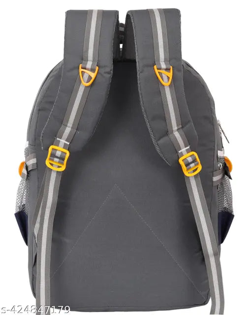 Dyed/washed polyester, waterproof 45L backpack for students and adults. Adjustable shoulder straps, mesh side pockets, front stash pocket, and free size (46cm x 30cm). Made in India with high-quality materials