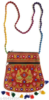 Vibrant Rajasthani Fabric Sling Bag for Women/Girls. Embroidered with 2 compartments & zip closure, great for daily essentials