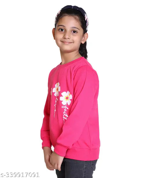 Girls' wool round neck sweatshirt with printed net design, long sleeves, sizes 3-4 to 10-11 years. India-made kids apparel on hanger
