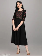 Rayon embroidered Laxmi black kurti, three-quarter sleeves, Indian women's fashion