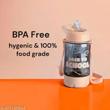 Orange polycarbonate children's water bottle with cartoon animal design, anti-leak, 450ml BPA-free, side handle, and straw, pack of 1