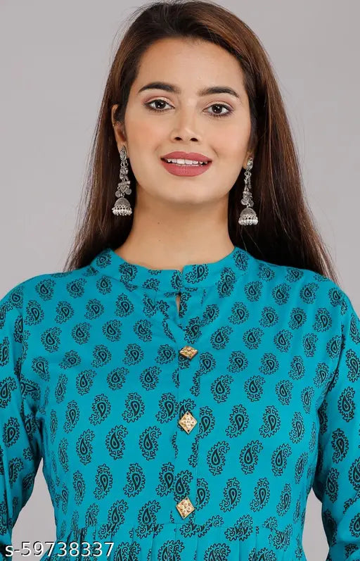 Rayon printed Anarkali Kurta for women, three-quarter sleeves, Indian party wear gown