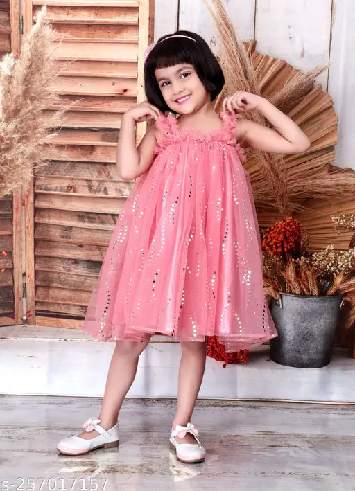 Stylish pink and green striped satin dress for baby girls, Indian embroidery design, 1-9 year sizes