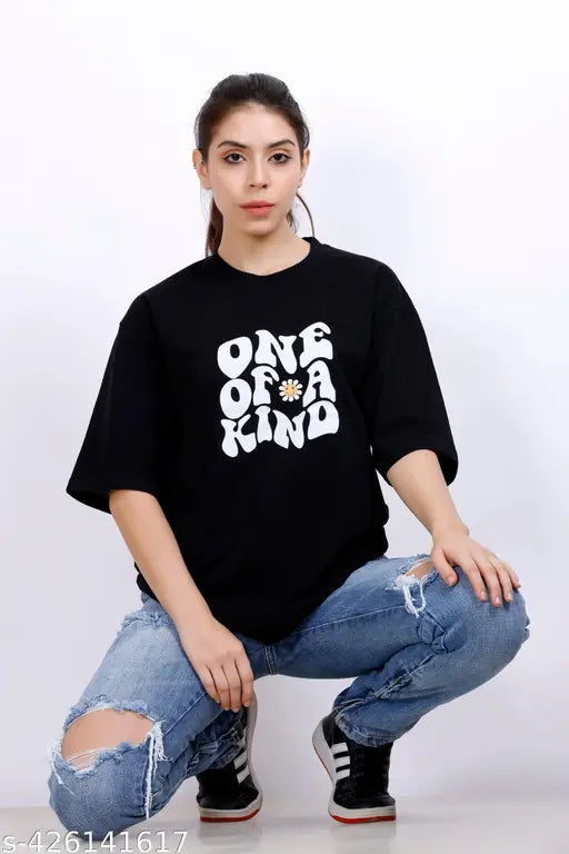 Oversized graphic printed cotton t-shirt for women, three-quarter sleeves, vibrant Indian design