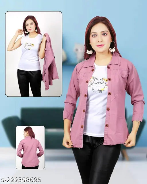Denim jacket move, solid color denim shirt for women with long sleeves, made in India