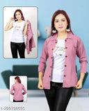 Denim jacket move, solid color denim shirt for women with long sleeves, made in India