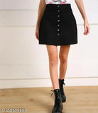 Denim western skirt, solid pattern for women. Size 28/30/32 (waist 28/30/32 inches, length 18 inches), made in India