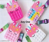 Multicolor silicon Pop It Unicorn-shaped sling body bag for kids, polyester material, ideal for mild winter, single size, origin: India