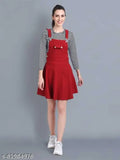Cotton blend solid dungaree jumpsuit for women, three-quarter sleeves - Indian made