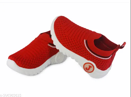 Red textured Kicck Kids Casual Shoes for 1-5 years, slip-on EVA running shoes with a premium textile upper, suitable for smart casual outfits and suitable sizes from 5 to 6.5 inches, made in India