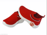 Red textured Kicck Kids Casual Shoes for 1-5 years, slip-on EVA running shoes with a premium textile upper, suitable for smart casual outfits and suitable sizes from 5 to 6.5 inches, made in India