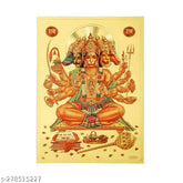 Gold plated, waterproof, Hawai Mahabali Panchamukhi Hanuman religious poster photo. 8x12 inches, ideal for home office or puja ghar
