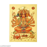 Gold plated, waterproof, Hawai Mahabali Panchamukhi Hanuman religious poster photo. 8x12 inches, ideal for home office or puja ghar