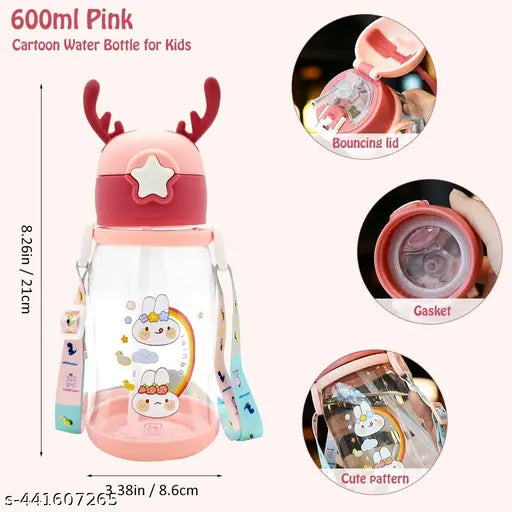 Trendy pink silicone BPA-free water bottle for kids, 600ml capacity, leak-proof design