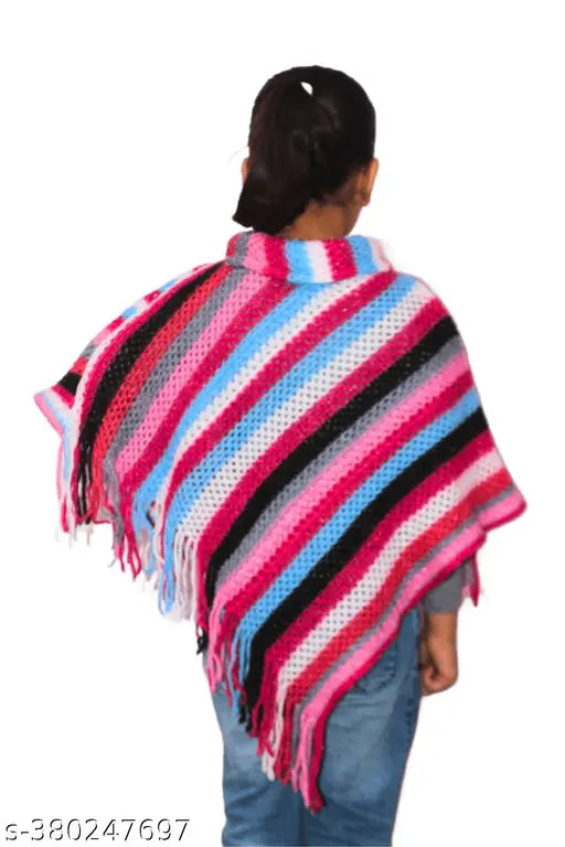 Wool sleeveless child poncho multi, easy wash for sizes 5-9 years old, made in India