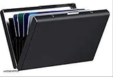 Aluminum RFID protected smart wallet (8 card slots), black metal, sleek design for men's essential cards storage