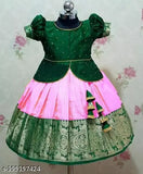 Silk lehenga and jacquard choli set for kids in fancy Pattu pattern, short sleeves, Indian traditional wear