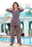 Viscose rayon printed pyjamas set, three-quarter sleeves, Indian-made