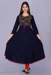 Blue Rayon Kurti: Comfortable, elegant blue kurti for women and girls, made of premium quality rayon fabric with three-quarter sleeves, perfect for versatile occasions