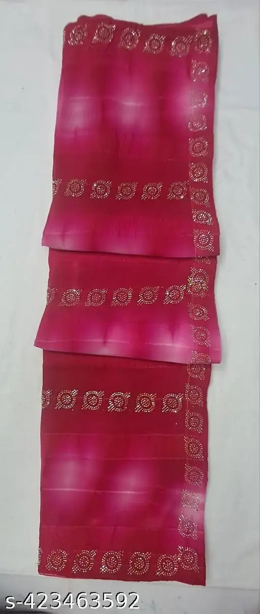 Embellished Matka silk georgette saree with diamond work, free size, India origin