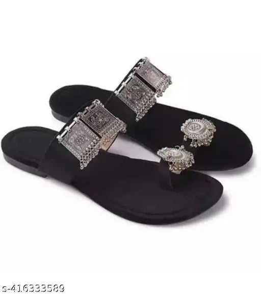 Velvet-sole TPR Rauhan Crafts women's flats, solid design in various sizes from IND-4 to IND-9, Indian-made slip-on footwear