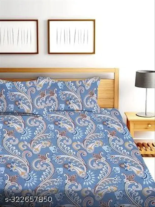 Cotton botanical-print superfine king size fitted double bedsheet with two pillow covers, ideal for summer - Comfort Palace India