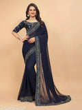 Georgette embroidered saree with dupion silk blouse, self-design pattern, free size, Indian origin