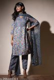 Heavy cotton kurta set, geometric plazzo & floral pattern dupatta - Indian traditional elegance for special occasions