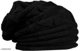 Slouchy black woolen beanie with fur lining, high-quality winter accessory from India