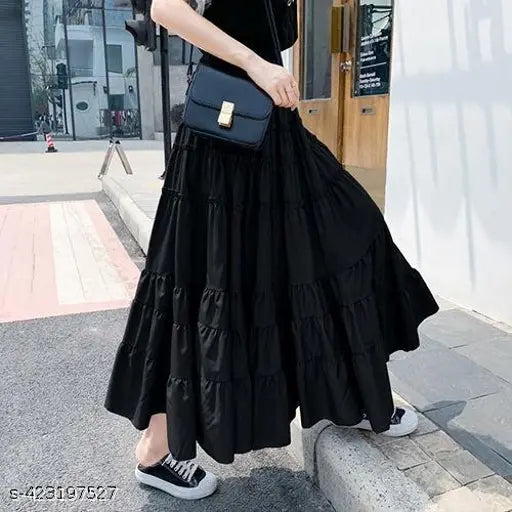 Rayon solid black and white woman's skirt, solid net pattern, size 32 waist, 38 length, XS-XL