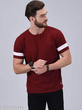 Maroon cotton blend men's round neck t-shirt, solid design, short sleeves, size S-XXXL