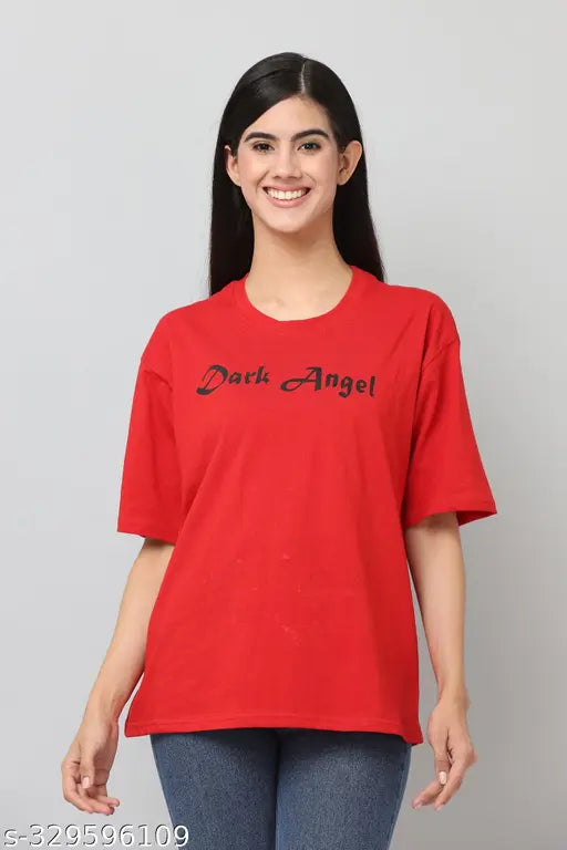 Indian-made oversized women's cotton t-shirt, printed design, three-quarter sleeves