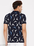 Navy Cotton Blend Half Sleeve Wild West Polo Collar T-Shirt for Men on hanger