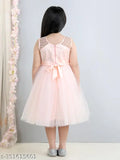 Peach foil print net knee length girls dress, dusty rose color for parties, 1-2 years size (bust 22in, length 20in)