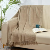 Beige cotton throw (130x180 cm) - Indian-made, understated elegance, solid weave for cozy home decor