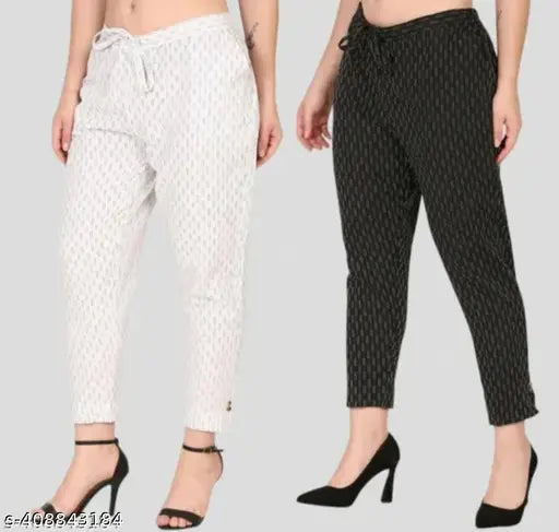Textured net cotton women's pants pack of 2, various sizes from XXS to XXXL. Made in India