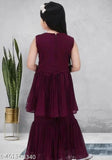 Embroidered georgette casual kurta sets with palazzo bottoms in A-line style, sizes for 4-11 years old. Indian fashion apparel on display." (125 characters)