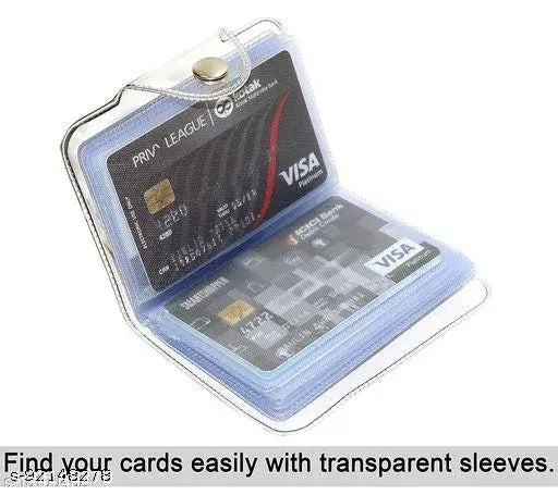 Clear PVC plastic card holder wallet (2 pcs), solid design with 10 pockets for men & women's business/visiting cards - portable, lightweight, India-origin