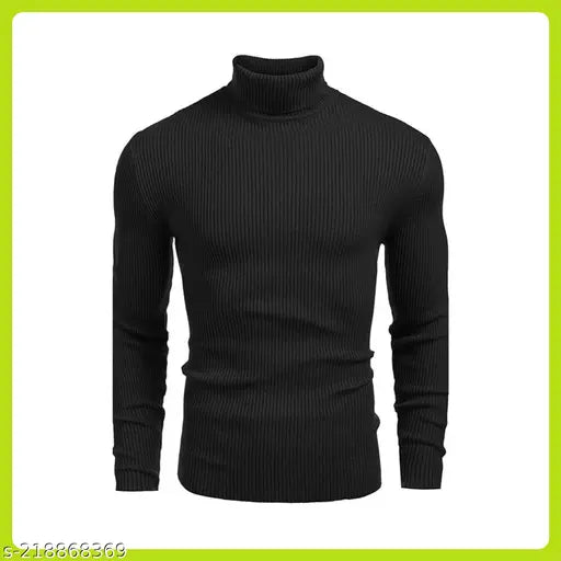 Cotton high neck t-shirt for men, solid color with long sleeves on clothing rack