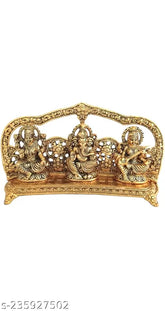 Metal frame set for home, temple, office and gifting: Laxmi Ganesh Saraswati idols, 10.5 x 5.5 x 2.5 cm, India origin