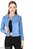 Cotton denim women's winter jacket (S, L, XL), solid color, long sleeves - stylish cold-weather apparel