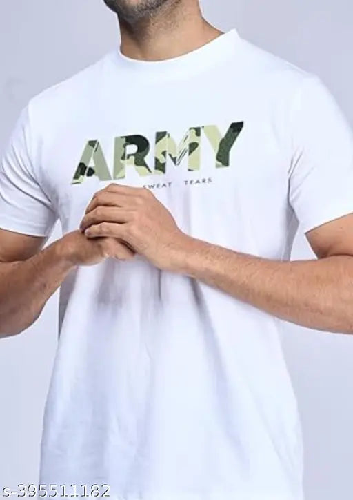 Green polycotton Men's Army T-shirt with American military style print, featuring armed forces design