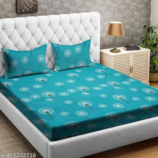 HazyDecor botanical 100% glace cotton king size bedsheet with 2 pillow covers, ideal for summer