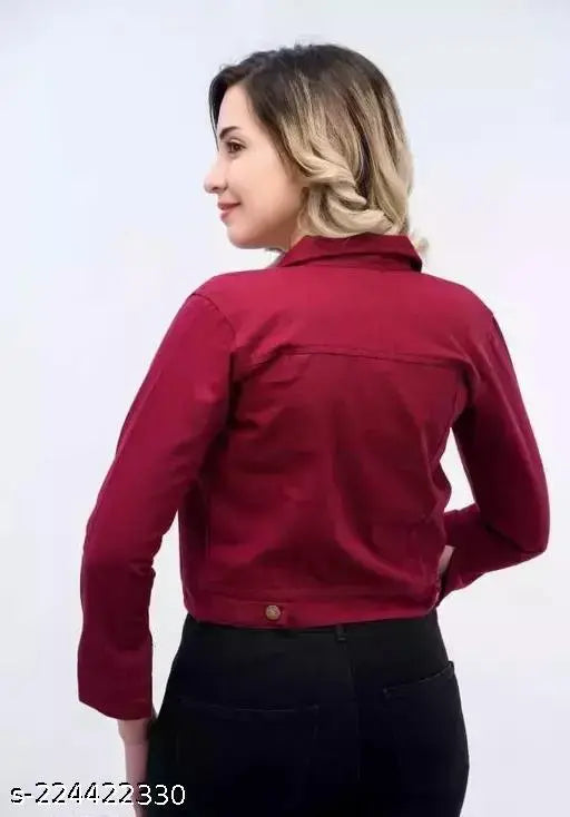 Denim, three-quarter sleeve Adrika Petite women's ethnic jacket, solid net, urban style - India