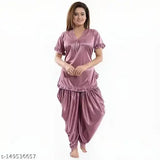 Satin night suit set for women and girls, solid pattern in various sizes, perfect for summer nights, quality fabric from Manoj Enterprises, India