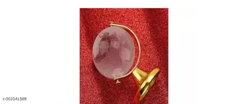 White glass Feng Shui Crystal Globe with golden stand, enhancing positive energy, success, good luck, and prosperity for home, child's study table, or office (3cm diameter)