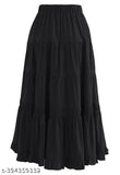 Black rayon Pilin skirt for women, trendy and fashionable, solid pattern, available in various sizes including 26, 28, 30, 32, 34, 36, 38, 40, 42, free size, and extra-large. Made in India