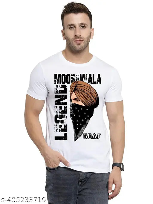 Goat-printed polyester half sleeve tshirt for men and women, Sidhu Moose Wala design, casual wear in dry fit fabric